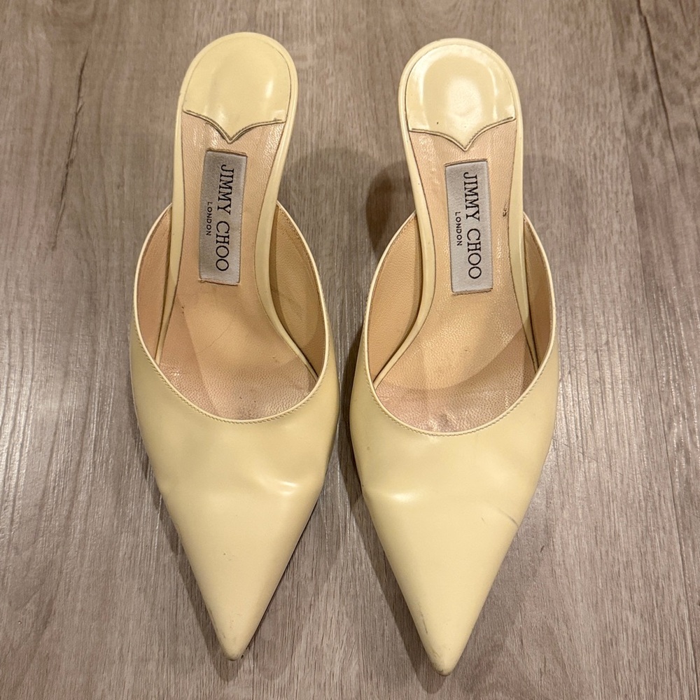 Jimmy Choo Cream Pointed-Toe Mules